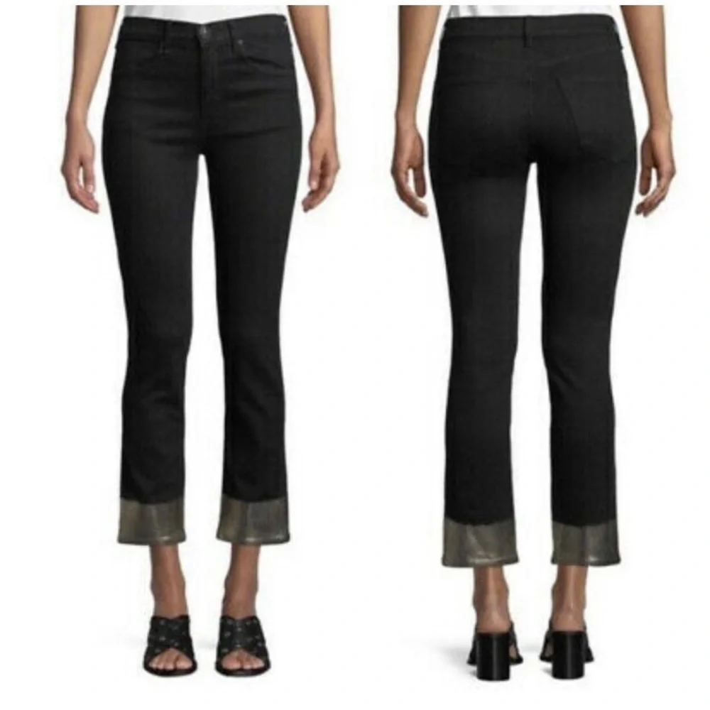 Rag & Bone NWT Bilbury Ankle Cigarette Metallic Hem Jean Size 25 Black/Gold - Picture 2 of 14